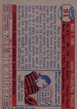 1957 Topps #91 Mack Burk RC back image