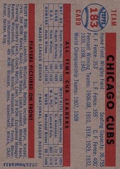 1957 Topps #183 Chicago Cubs TC back image