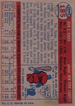 1957 Topps #185 Johnny Kucks back image