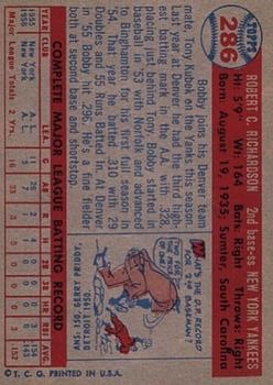 1957 Topps #286 Bobby Richardson RC back image