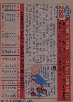 1957 Topps #288 Ted Lepcio back image