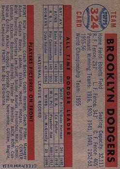 1957 Topps #324 Brooklyn Dodgers TC back image