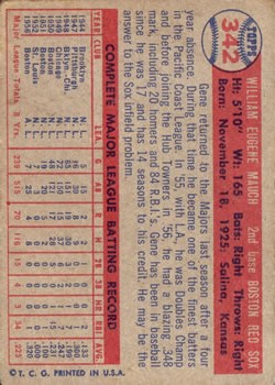 1957 Topps #342 Gene Mauch back image