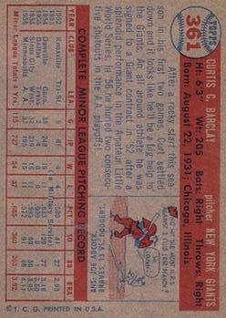 1957 Topps #361 Curt Barclay RC back image
