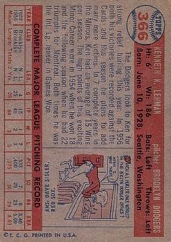 1957 Topps #366 Ken Lehman back image
