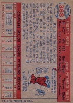 1957 Topps #368 Bob Purkey back image