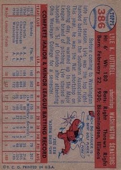 1957 Topps #386 Lyle Luttrell RC back image