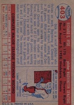 1957 Topps #403 Dick Hyde RC back image