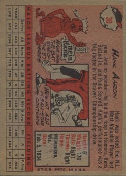 1958 Topps #30A Hank Aaron back image