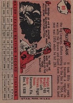 1958 Topps #89 Billy Klaus back image