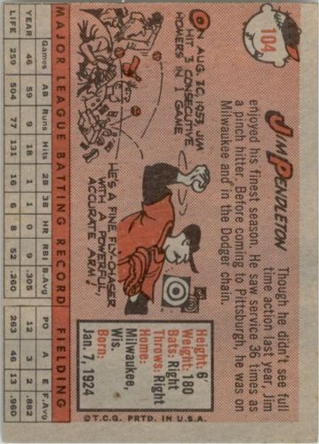 1958 Topps #104 Jim Pendleton back image