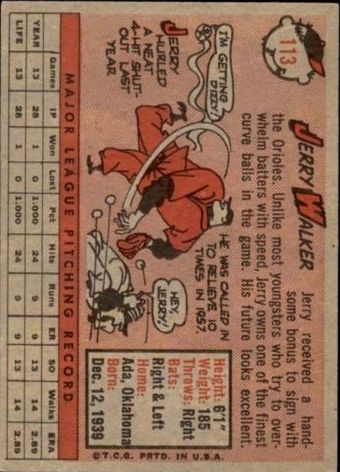 1958 Topps #113 Jerry Walker RC back image