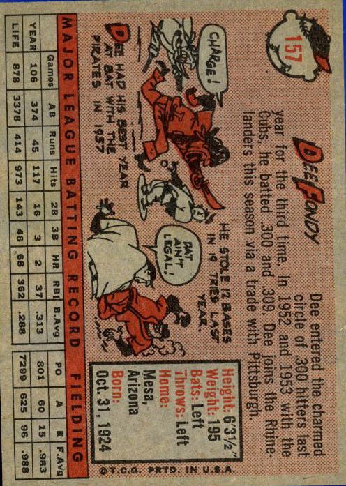 1958 Topps #157 Dee Fondy back image
