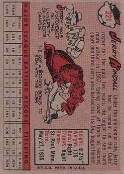 1958 Topps #221 Jerry Kindall RC back image
