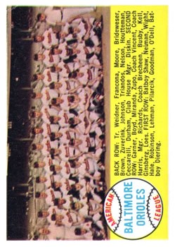 1958 Topps #408A Baltimore Orioles TC/Alphabetical