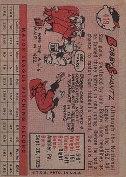 1958 Topps #419 Bobby Shantz back image