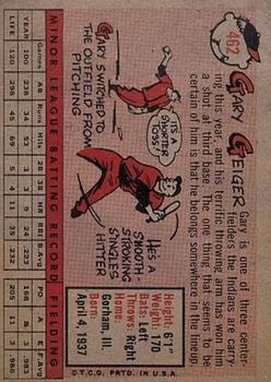 1958 Topps #462 Gary Geiger SP RC back image