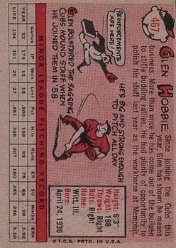 1958 Topps #467 Glen Hobbie RC back image