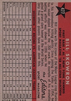 1958 Topps #477 Bill Skowron AS back image
