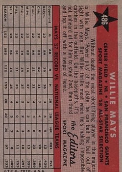 1958 Topps #486 Willie Mays AS back image