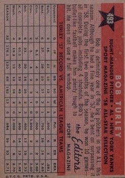 1958 Topps #493 Bob Turley AS back image