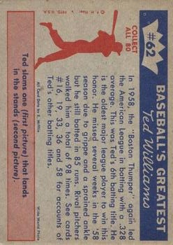 1959 Fleer Ted Williams #62 1958 Sixth Batting Title back image