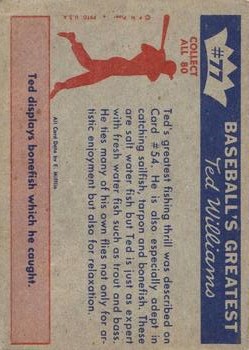 1959 Fleer Ted Williams #77 Ted Relaxes back image