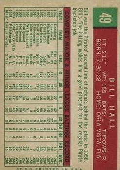 1959 Topps #49 Bill Hall RC back image