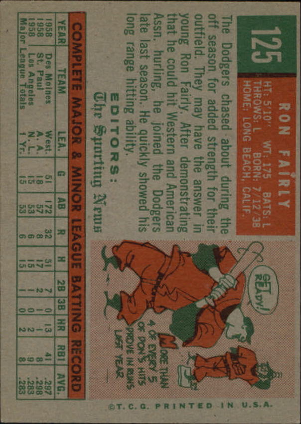 1959 Topps #125 Ron Fairly RS RC back image