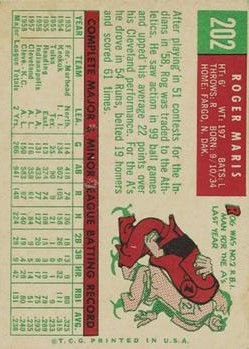 1959 Topps #202 Roger Maris back image