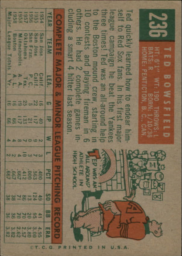 1959 Topps #236 Ted Bowsfield RC back image