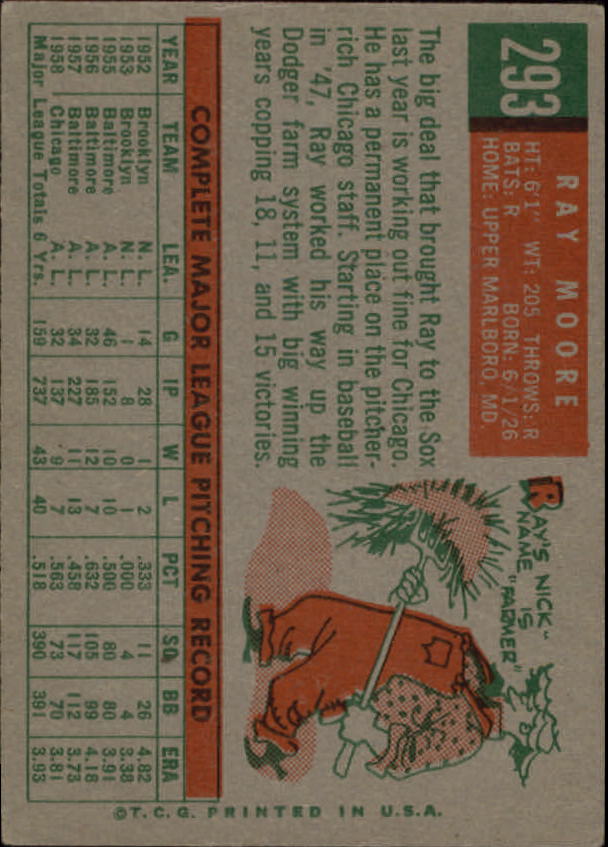 1959 Topps #293 Ray Moore back image