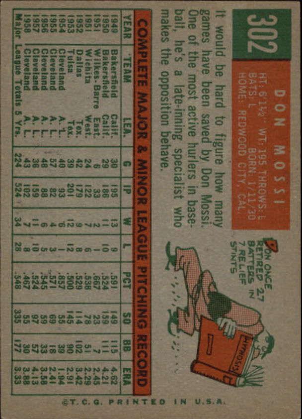 1959 Topps #302 Don Mossi back image