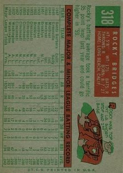 1959 Topps #318 Rocky Bridges back image