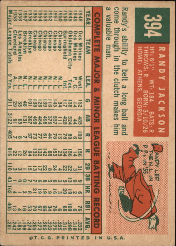 1959 Topps #394 Randy Jackson back image