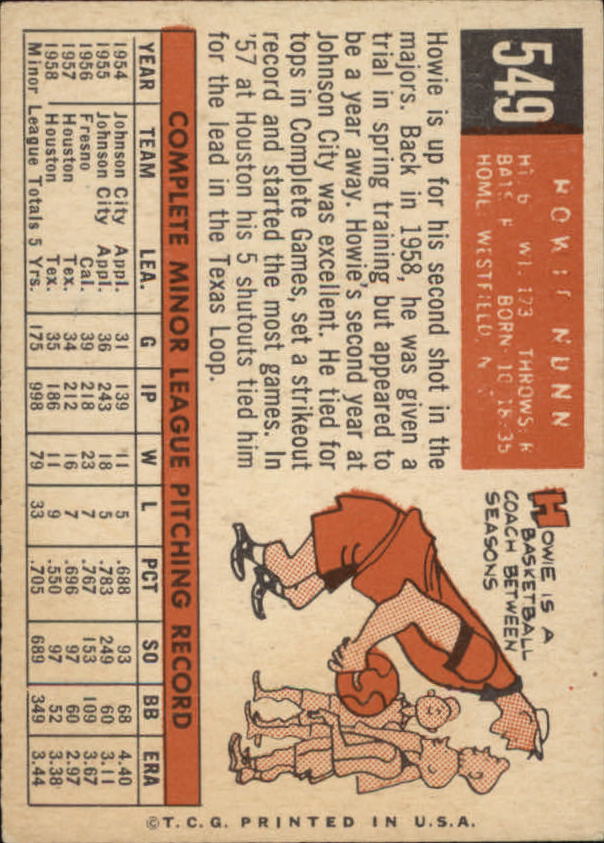 1959 Topps #549 Howie Nunn RC back image