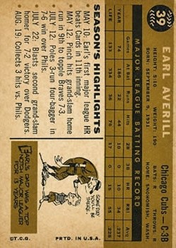 1960 Topps #39 Earl Averill Jr. back image