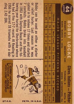 1960 Topps #44 Bobby Locke RC back image