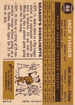 1960 Topps #46 Jack Fisher RC back image