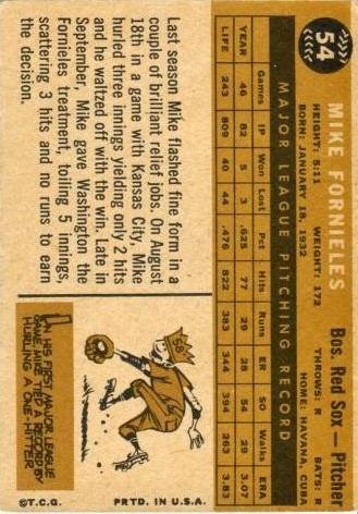 1960 Topps #54 Mike Fornieles back image