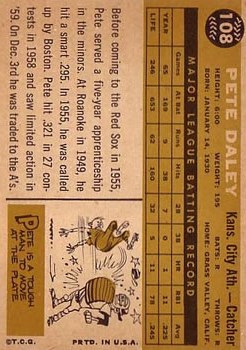 1960 Topps #108 Pete Daley back image