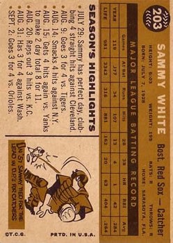 1960 Topps #203 Sammy White back image