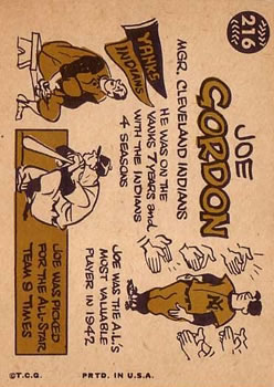 1960 Topps #216 Joe Gordon MG back image