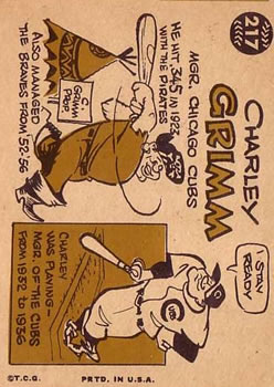 1960 Topps #217 Charlie Grimm MG back image