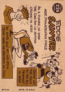 1960 Topps #226 Eddie Sawyer MG back image