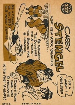 1960 Topps #227 Casey Stengel MG back image