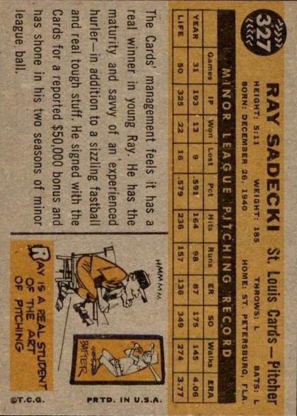 1960 Topps #327 Ray Sadecki RC back image