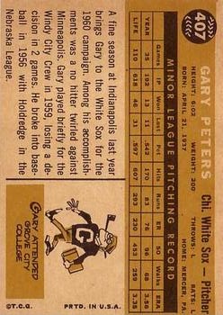 1960 Topps #407 Gary Peters RC UER/(Face actually/J.C. Martin) back image
