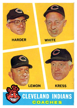 1960 Topps #460 Indians Coaches/Mel Harder/Jo Jo White/Bob Lemon/Ralph (Red) Kress