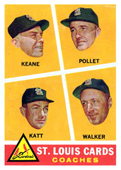 1960 Topps #468 Cardinals Coaches/Johnny Keane/Howie Pollet/Ray Katt/Harry Walker